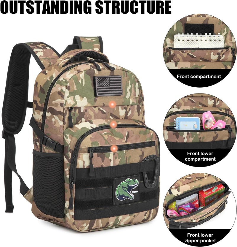 SunForMorning Kids Tactical Backpack Army Molle Bookbag Military Boys Backpack for School, Outdoor, Camping (Includes 2 Patches+1Carabiner), CM - Image 3